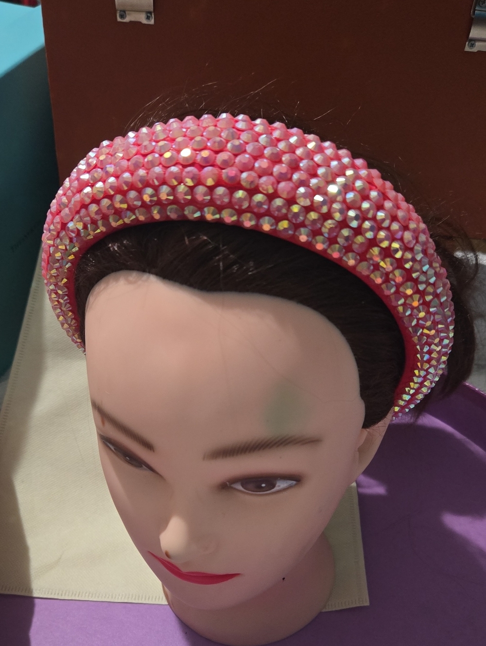 Pink Crystal Padded Headband with Iridescent Rhinestones